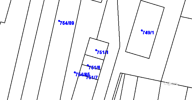 Parcela st. 751/1 v KÚ Rybníky na Moravě, Katastrální mapa