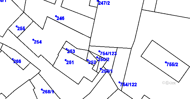 Parcela st. 754/124 v KÚ Rybníky na Moravě, Katastrální mapa