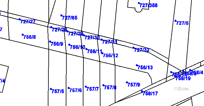 Parcela st. 756/12 v KÚ Rybníky na Moravě, Katastrální mapa