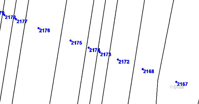 Parcela st. 2173 v KÚ Rybníky na Moravě, Katastrální mapa