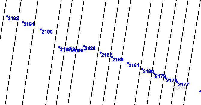 Parcela st. 2187 v KÚ Rybníky na Moravě, Katastrální mapa