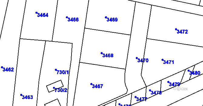 Parcela st. 3468 v KÚ Rybníky na Moravě, Katastrální mapa