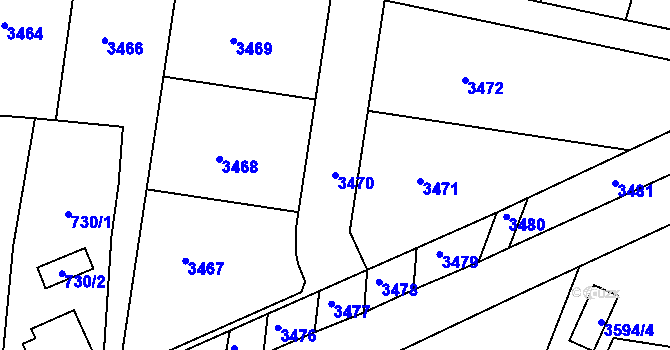 Parcela st. 3470 v KÚ Rybníky na Moravě, Katastrální mapa
