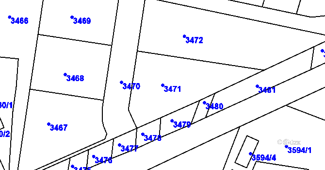 Parcela st. 3471 v KÚ Rybníky na Moravě, Katastrální mapa