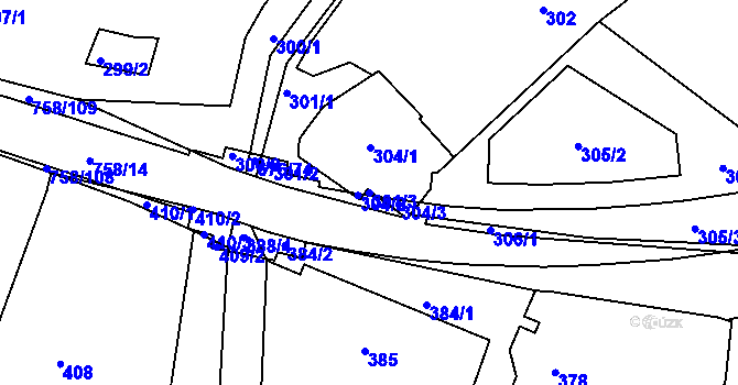 Parcela st. 301/3 v KÚ Rybníky na Moravě, Katastrální mapa