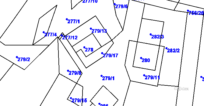 Parcela st. 279/17 v KÚ Rybníky na Moravě, Katastrální mapa