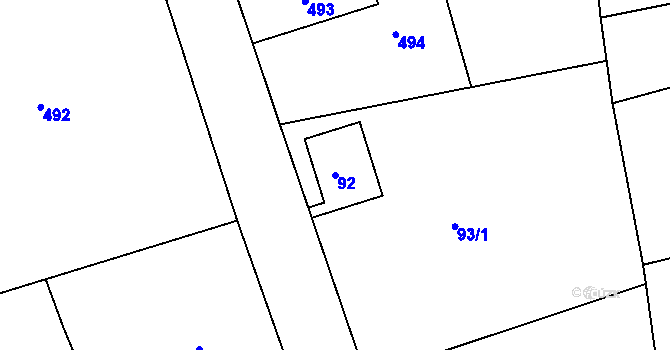 Parcela st. 92 v KÚ Rybniště, Katastrální mapa
