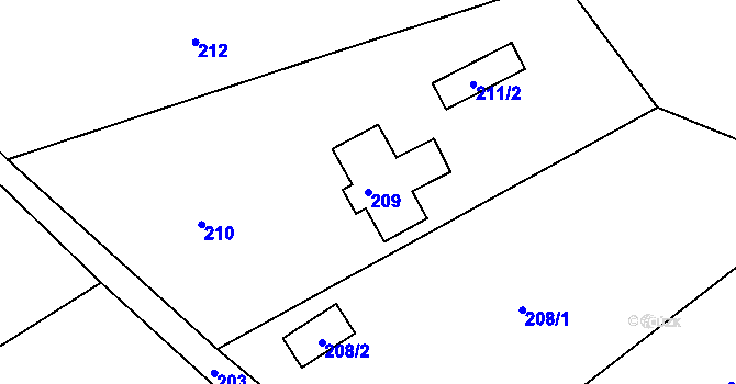 Parcela st. 209 v KÚ Rybniště, Katastrální mapa
