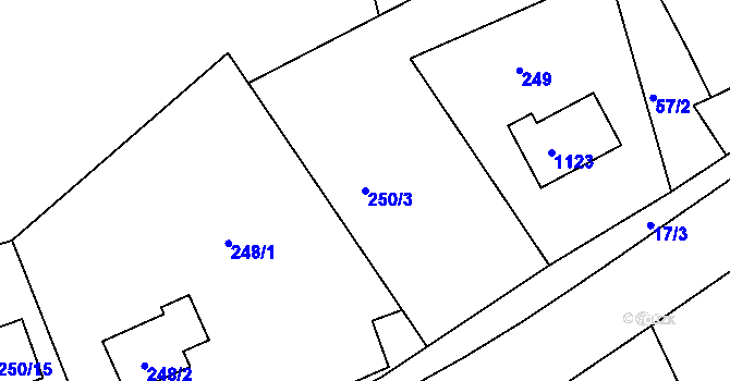 Parcela st. 250/3 v KÚ Rybniště, Katastrální mapa