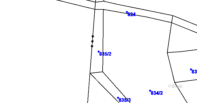 Parcela st. 835/2 v KÚ Rybniště, Katastrální mapa