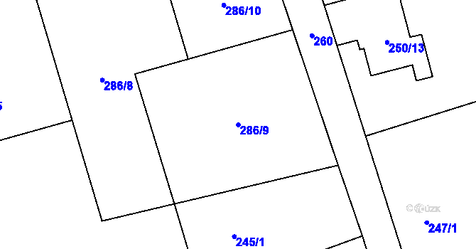 Parcela st. 286/9 v KÚ Rybniště, Katastrální mapa