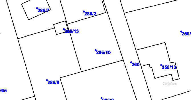 Parcela st. 286/10 v KÚ Rybniště, Katastrální mapa