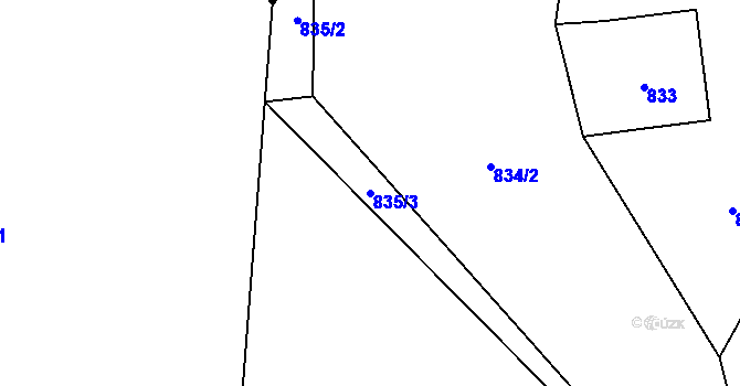 Parcela st. 835/3 v KÚ Rybniště, Katastrální mapa