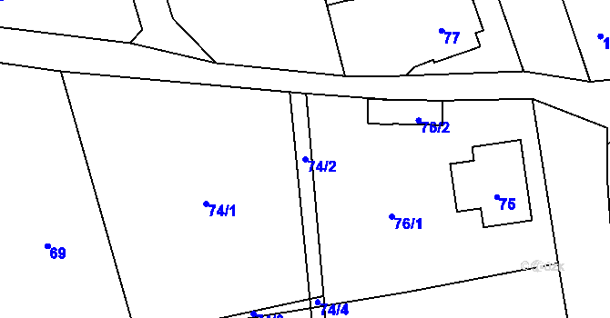 Parcela st. 74/2 v KÚ Rybniště, Katastrální mapa
