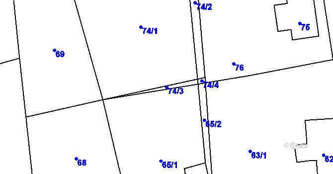 Parcela st. 74/3 v KÚ Rybniště, Katastrální mapa