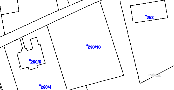 Parcela st. 250/10 v KÚ Rybniště, Katastrální mapa