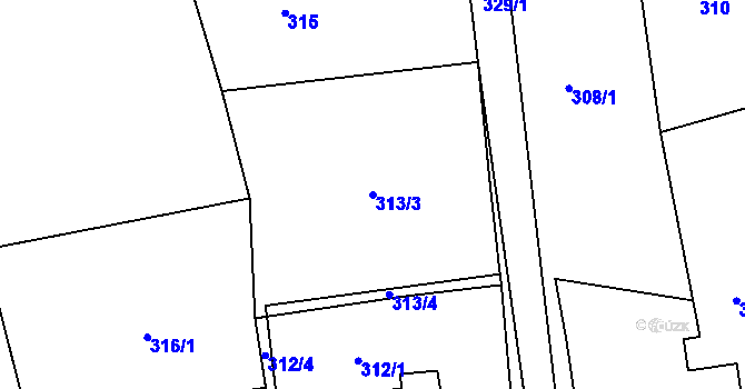 Parcela st. 313/3 v KÚ Rybniště, Katastrální mapa