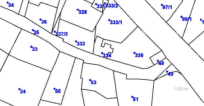 Parcela st. 334 v KÚ Rýdeč, Katastrální mapa