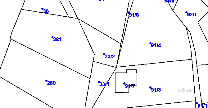 Parcela st. 33/2 v KÚ Řetouň, Katastrální mapa