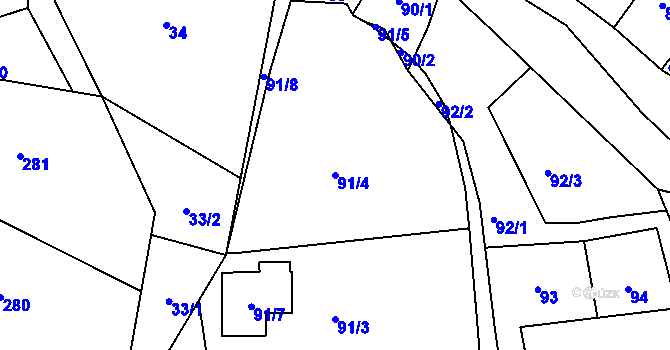 Parcela st. 91/4 v KÚ Řetouň, Katastrální mapa