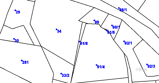 Parcela st. 91/8 v KÚ Řetouň, Katastrální mapa