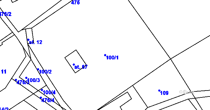 Parcela st. 100/1 v KÚ Rýdrovice, Katastrální mapa