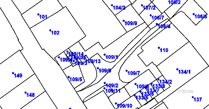 Parcela st. 109/1 v KÚ Rychnov nad Kněžnou, Katastrální mapa