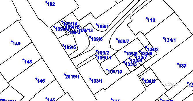 Parcela st. 109/2 v KÚ Rychnov nad Kněžnou, Katastrální mapa