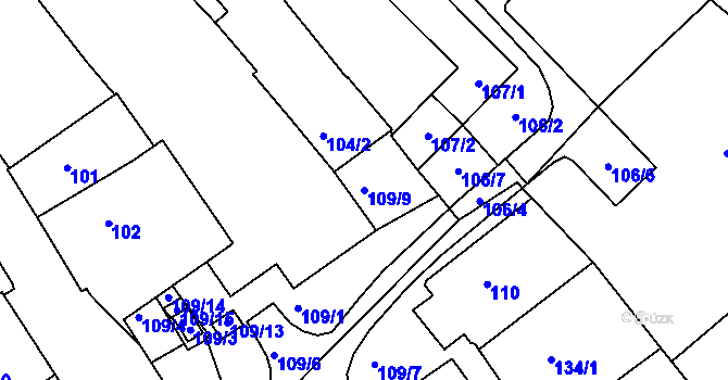 Parcela st. 109/9 v KÚ Rychnov nad Kněžnou, Katastrální mapa