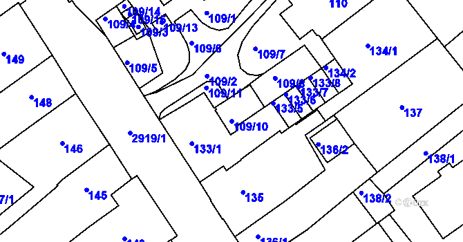 Parcela st. 109/10 v KÚ Rychnov nad Kněžnou, Katastrální mapa