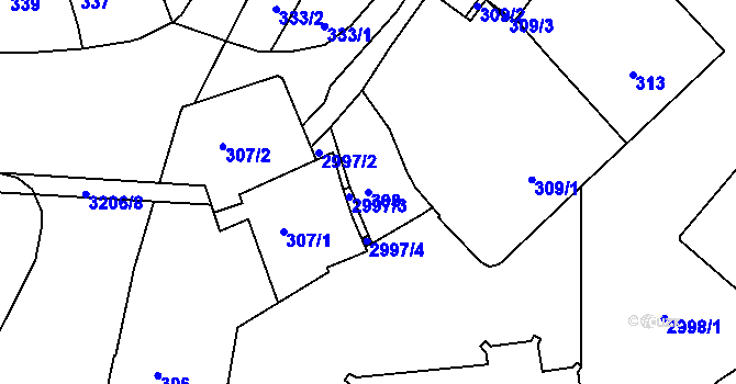 Parcela st. 308 v KÚ Rychnov nad Kněžnou, Katastrální mapa