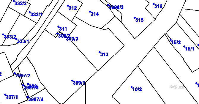 Parcela st. 313 v KÚ Rychnov nad Kněžnou, Katastrální mapa