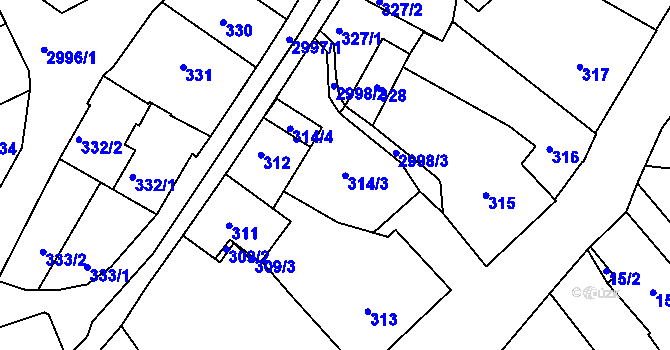Parcela st. 314 v KÚ Rychnov nad Kněžnou, Katastrální mapa