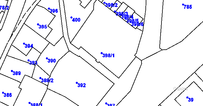 Parcela st. 398/1 v KÚ Rychnov nad Kněžnou, Katastrální mapa