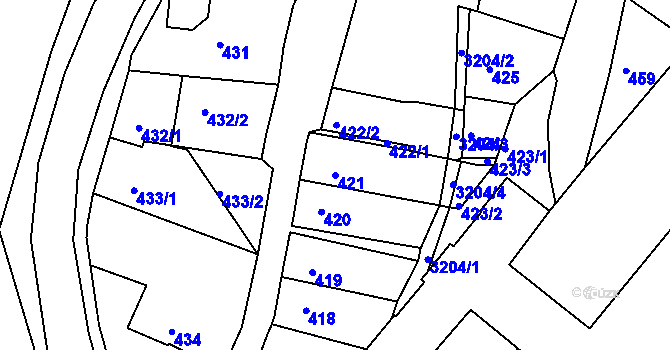 Parcela st. 421 v KÚ Rychnov nad Kněžnou, Katastrální mapa