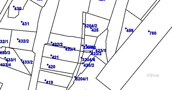 Parcela st. 424 v KÚ Rychnov nad Kněžnou, Katastrální mapa