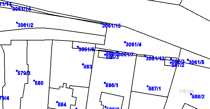 Parcela st. 586/3 v KÚ Rychnov nad Kněžnou, Katastrální mapa