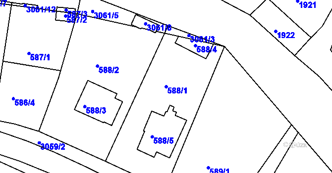 Parcela st. 588/1 v KÚ Rychnov nad Kněžnou, Katastrální mapa