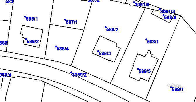 Parcela st. 588/3 v KÚ Rychnov nad Kněžnou, Katastrální mapa