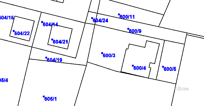 Parcela st. 600/3 v KÚ Rychnov nad Kněžnou, Katastrální mapa