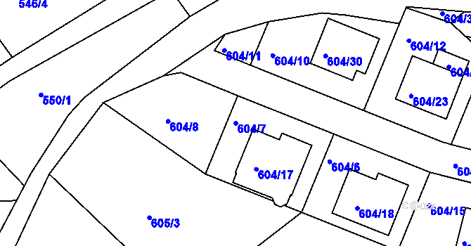 Parcela st. 604/7 v KÚ Rychnov nad Kněžnou, Katastrální mapa