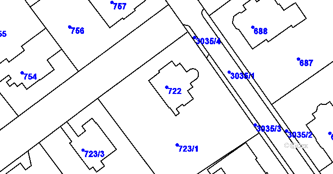 Parcela st. 722 v KÚ Rychnov nad Kněžnou, Katastrální mapa