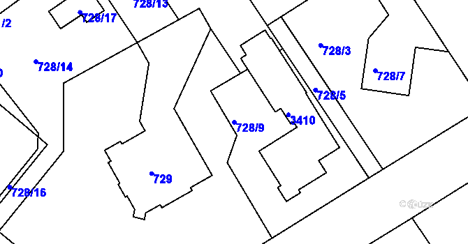 Parcela st. 728/9 v KÚ Rychnov nad Kněžnou, Katastrální mapa