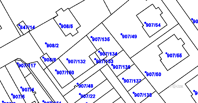 Parcela st. 907/134 v KÚ Rychnov nad Kněžnou, Katastrální mapa