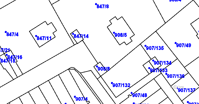 Parcela st. 908/2 v KÚ Rychnov nad Kněžnou, Katastrální mapa