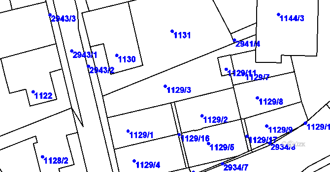 Parcela st. 1129/3 v KÚ Rychnov nad Kněžnou, Katastrální mapa