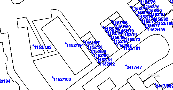 Parcela st. 1152/58 v KÚ Rychnov nad Kněžnou, Katastrální mapa