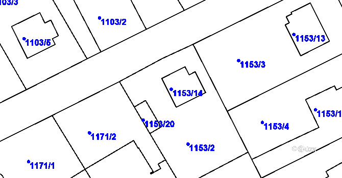 Parcela st. 1153/14 v KÚ Rychnov nad Kněžnou, Katastrální mapa