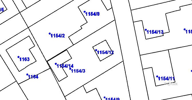 Parcela st. 1154/12 v KÚ Rychnov nad Kněžnou, Katastrální mapa