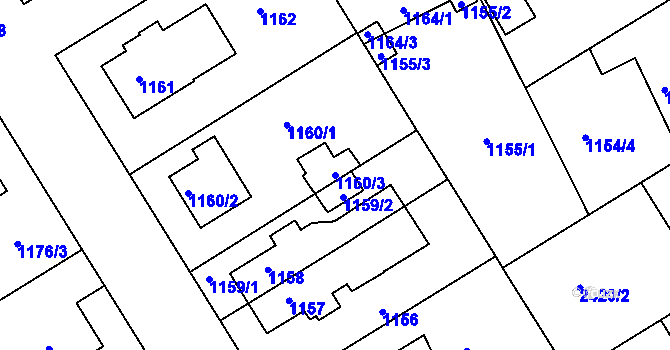 Parcela st. 1160/3 v KÚ Rychnov nad Kněžnou, Katastrální mapa